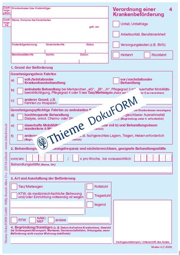 250x Verordnung Einer Krankenbeforderung Muster 4 Vers4 19 Thieme Dokuform